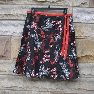 Oriental Butterflies & Flowers Print Skirt